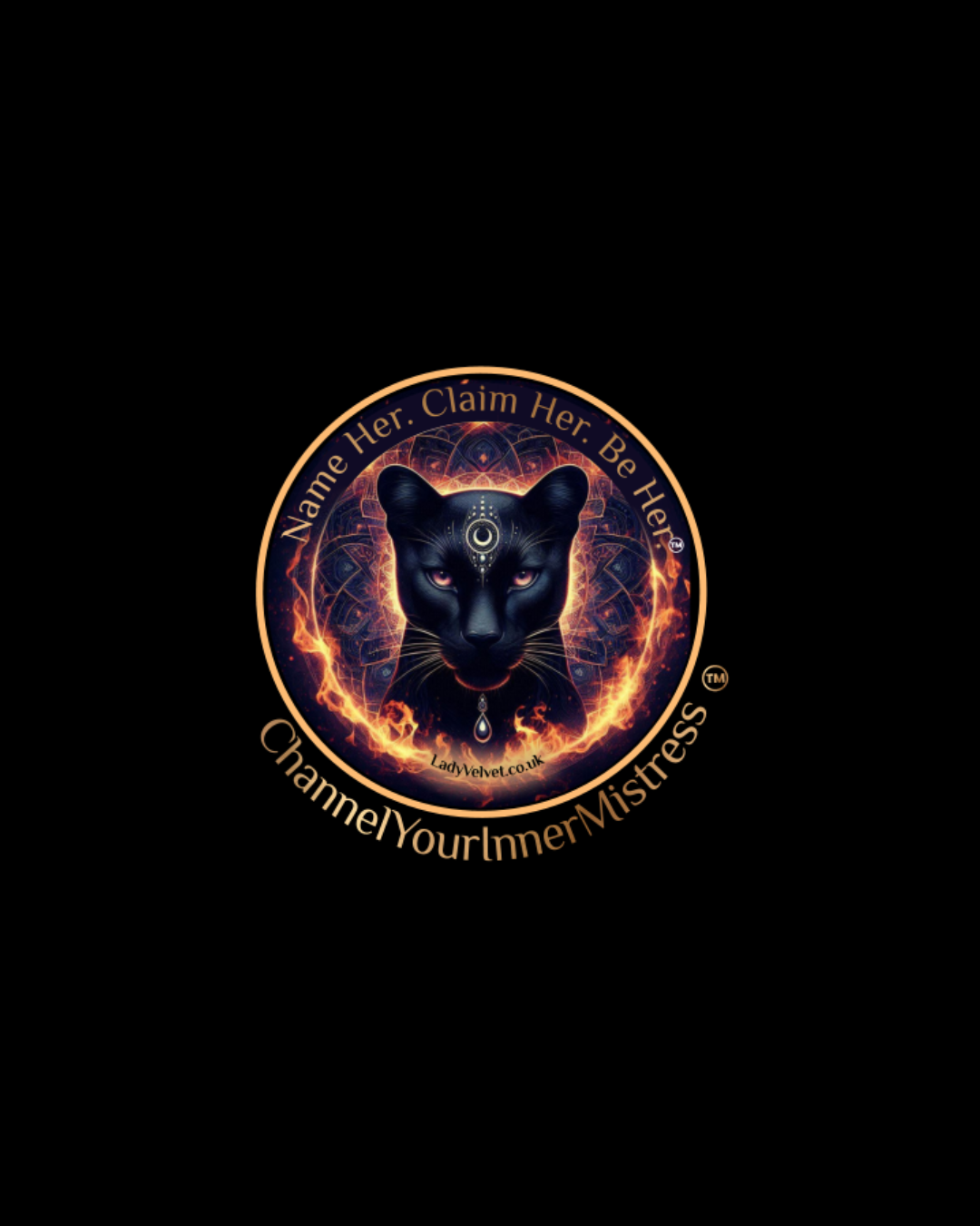channel Your Inner Mistress logo with black panther Nehfiah and fire design